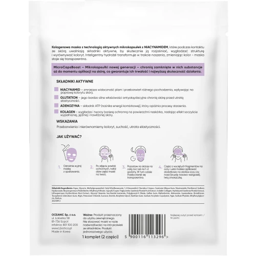 L'Biotica Maska Transformująca Kolagenowa z Niacynamidem w mikrokapsułkach, 1 sztuka - Rozświetlająca maska hydrożelowa z mikrokapsułkami - 1