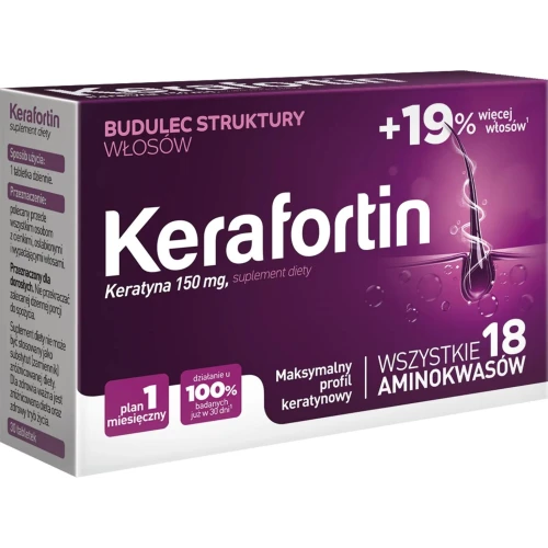 Kerafortin, 30 tabletek - Dostarcza keratynę –  wsparcie utrzymania gęstych, grubych i mocnych włosów - 1