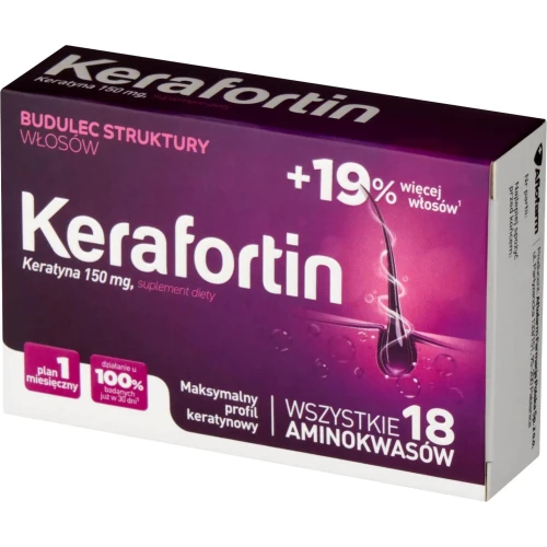 Kerafortin, 30 tabletek - Dostarcza keratynę –  wsparcie utrzymania gęstych, grubych i mocnych włosów - 2