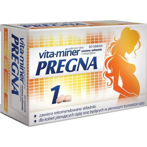 Vita-Miner Pregna 1, 60 tabletek - Dla kobiet planujących ciążę oraz będących w 1 trymestrze ciąży - 1