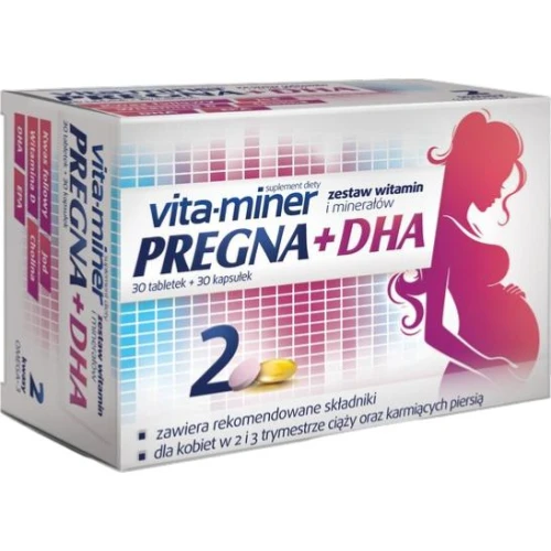 Vita-Miner Pregna 2 + DHA, 30 tabletek + 30 kapsułek - Wsparcie w II i III trymestrze ciąży oraz podczas karmienia piersią - 1
