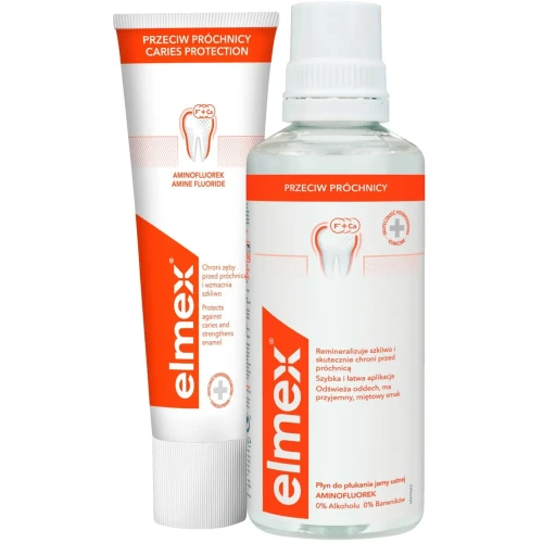 Elmex SuperSET Przeciw Próchnicy, płyn do płukania jamy ustnej, 400 ml +  pasta do zębów 75 ml  - Wzmacnia szkliwo i chroni przed próchnicą - 1