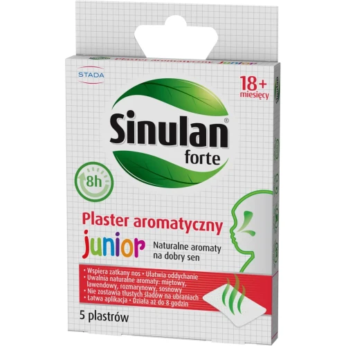 Sinulan Forte Junior plaster aromatyczny, 5 sztuk - Wspiera zatkany nos i ułatwia oddychanie - 1