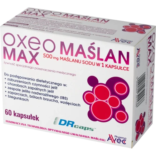 Oxeo Maślan Max 500 mg, 60 kapsułek - Wsparcie dietetyczne w IBS, chorobach zapalnych jelit i zaburzeniach flory jelitowej - 1
