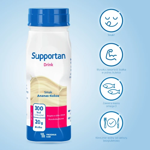 Supportan Drink o smaku ananasowo-kokosowym, 4 x 200 ml - Kompletna dieta wysokoenergetyczna, wysokobiałkowa, bogata w tłuszcz oraz EPA i DHA - 3