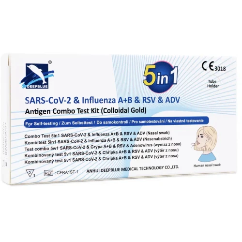 Test DeepBlue Combo 5w1, Covid-19,  Grypa A+B, RSV, Adenowirus, 1 sztuka - Do samodzielnego wykonania w warunkach domowych - 1