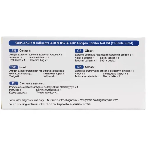 Test DeepBlue Combo 5w1, Covid-19,  Grypa A+B, RSV, Adenowirus, 1 sztuka - Do samodzielnego wykonania w warunkach domowych - 5