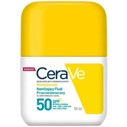 CeraVe Niewidoczny nawilżający fluid przeciwsłoneczny SPF 50+ 50 ml - Nawilża i wzmacnia naturalną barierę ochronną skóry - 1