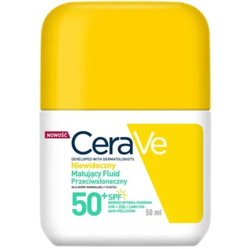 CeraVe Niewidoczny matujący fluid przeciwsłoneczny SPF 50+, 50 ml - Zapewnia 12-godzinną kontrolę sebum - 1