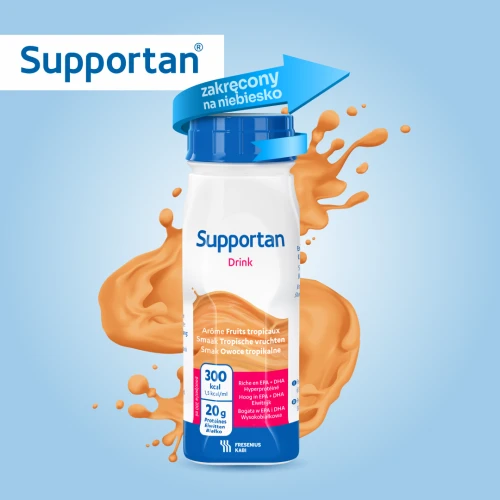 Supportan Drink o smaku owoców tropikalnych, 4 x 200 ml - Kompletna dieta wysokoenergetyczna, wysokobiałkowa, bogata w tłuszcz oraz EPA i DHA - 1