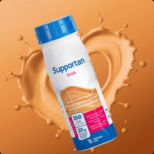 Supportan Drink o smaku owoców tropikalnych, 4 x 200 ml - Kompletna dieta wysokoenergetyczna, wysokobiałkowa, bogata w tłuszcz oraz EPA i DHA - 3