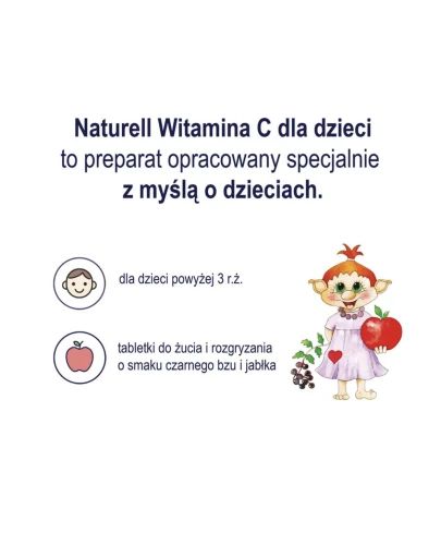 Naturell Witamina C 50 mg dla dzieci, 60 tabletek do rozgryzania i żucia - O smaku czarnego bzu i jabłka - 2