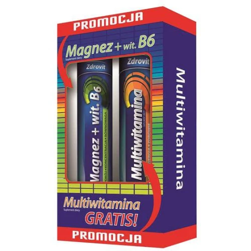 Zdrovit Magnez + Wit. B6 + Multiwitamina, 2 x 24 tabletki musujące - Zestaw witamin z magnezem  dla ogólnego wsparcia organizmu - 1