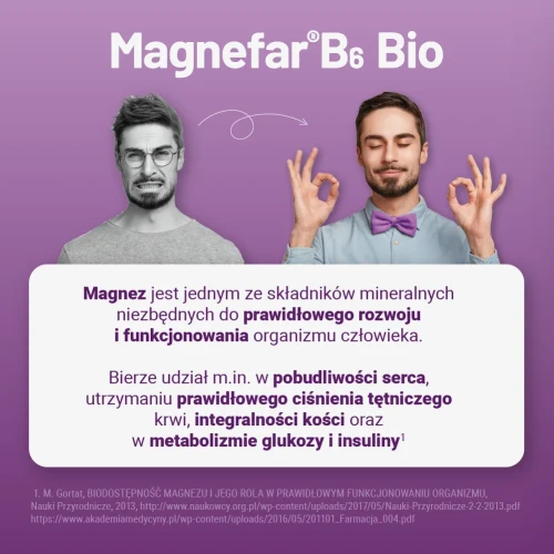 Magnefar B6 Bio, 60 mg + 6,06 mg, 60 tabletek powlekanych - Leczenie i profilaktyka niedoboru magnezu - 3