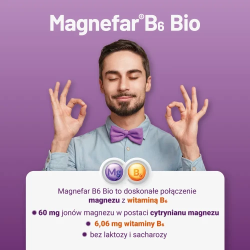 Magnefar B6 Bio, 60 mg + 6,06 mg, 60 tabletek powlekanych - Leczenie i profilaktyka niedoboru magnezu - 5