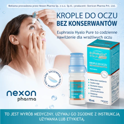Euphrasia Hyalo Pure, krople do oczu 10 ml - Zapewniają ulgę, nawilżenie i redukcję zaczerwienienia. - 2