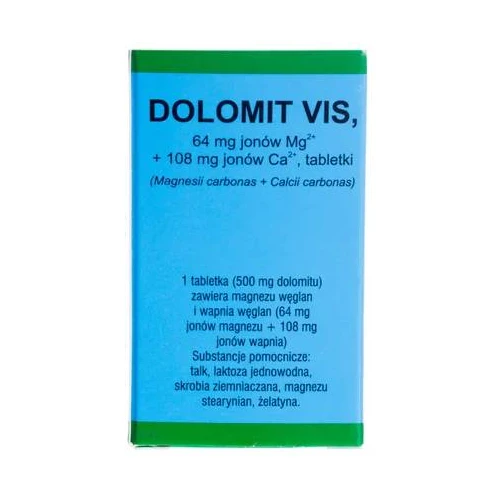 Dolomit Vis 64 mg + 108 mg, 100 tabletek - Z naturalnym magnezem i wapniem – profilaktyka i leczenie niedoborów - 1