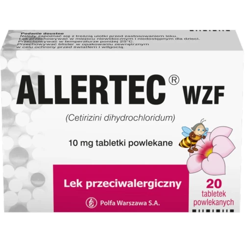 Allertec WZF 10 mg, 20 tabletek powlekanych - Na objawy alergii u dorosłych i dzieci powyżej 6. roku życia - 1