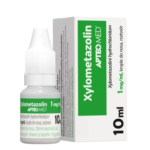 Xylometazolin Apteo Med 1 mg/ml Krople do nosa, 10 ml - Na katar, zatoki i alergiczny nieżyt nosa – dla dorosłych i młodzieży powyżej 12 lat - 1