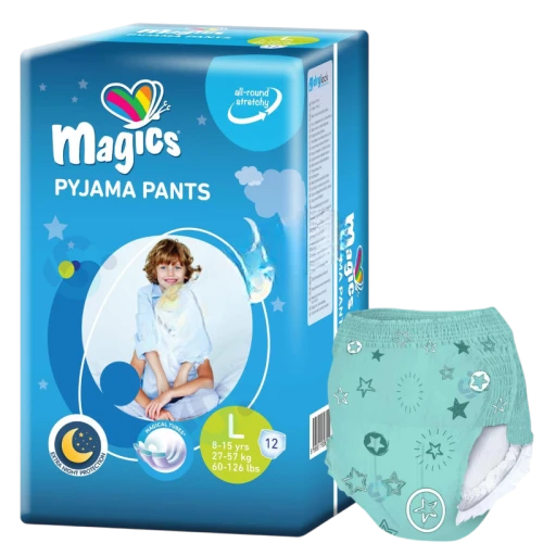 Magics Pajama Pants Junior L, 27–57 kg,  Majtki chłonne, 12 sztuk - Chłonne majtki nocne dla dzieci 8–15 lat - 1