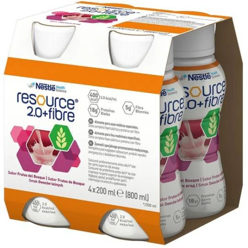 Resource 2.0 + Fibre płyn o smaku owoców leśnych, 4 x 200 ml - Wysokoenergetyczna dieta z błonnikiem - 3