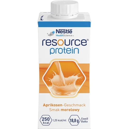 Resource Protein płyn o smaku morelowym, 4 x 200 ml - Wysokobiałkowy preparat odżywczy – wsparcie w chorobie i rekonwalescencji - 1