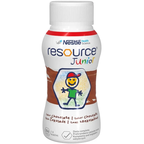 Resource Junior płyn o smaku czekoladowym, 4 x 200 ml - Kompletna i wysokoenergetyczna dieta w płynie dla dzieci powyżej 1. roku życia - 4