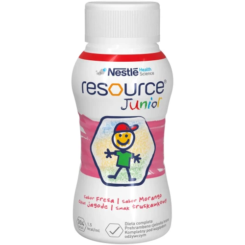 Resource Junior płyn o smaku truskawkowym, 4 x 200 ml - Kompletna i wysokoenergetyczna dieta w płynie dla dzieci powyżej 1. roku życia - 2