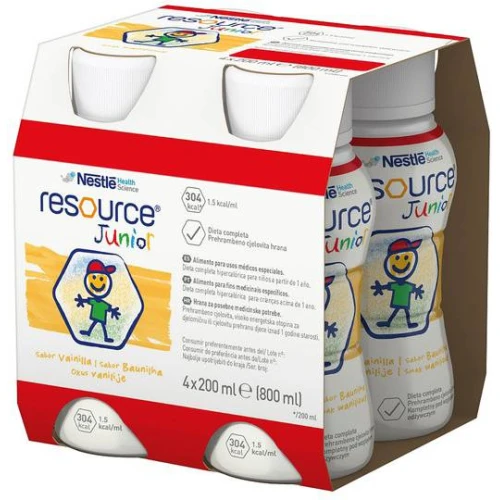 Resource Junior płyn smaku waniliowym, 4 x 200 ml - Kompletna i wysokoenergetyczna dieta w płynie dla dzieci powyżej 1. roku życia - 1
