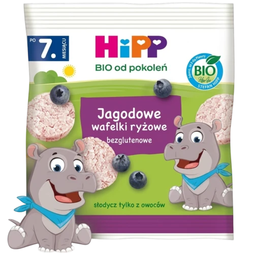 HiPP Jagodowe wafelki ryżowe BIO, 30 g - Bezglutenowa przekąska dla dzieci dla niemowląt od 7. miesiąca życia - 1