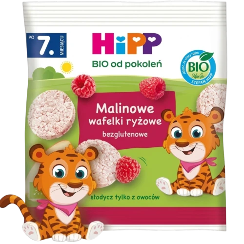 HiPP Malinowe wafelki ryżowe BIO, 30g - Bezglutenowa przekąska dla dzieci od  7. miesiąca życia - 1