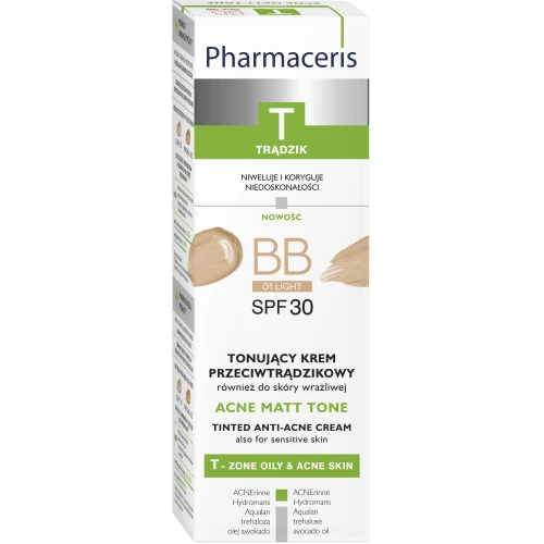 Pharmaceris T Acne Matt Tone Tonujący krem przeciwtrądzikowy BB SPF 30, 02 Natural, 30 ml - 1
