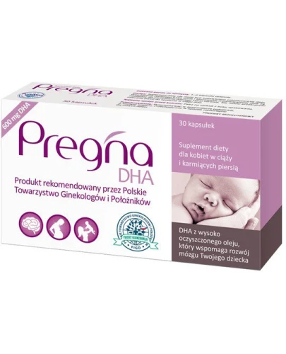 Pregna DHA, 30 kapsułek - Suplement diety dla kobiet w ciąży i karmiących piersią z kwasem tłuszczowym omega-3 DHA - 1