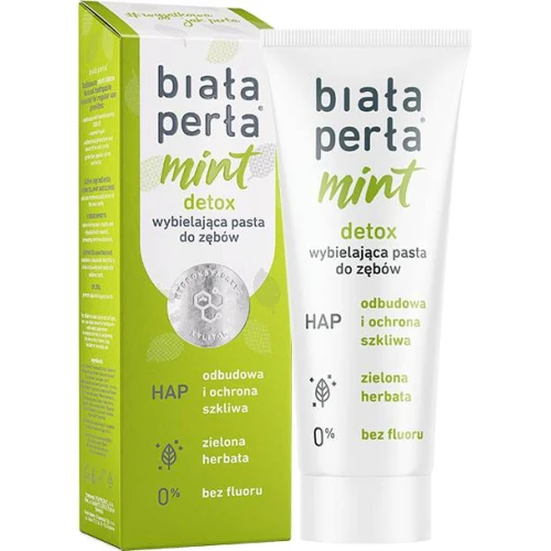 Biała Perła Mint Detox, wybielająca pasta do zębów bez fluoru, 75 ml - Zapewnia ochronę przed kamieniem nazębnym i próchnicą - 1