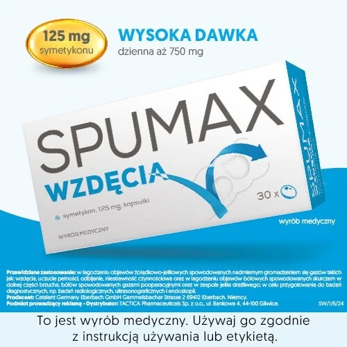 Spumax Wzdęcia 125 mg, 30 kapsułek - Łagodzi objawy żołądkowo-jelitowe, wzdęcia, uczucie pełności - 1