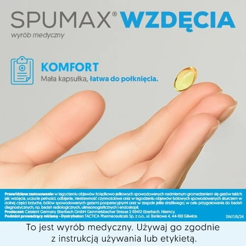 Spumax Wzdęcia 125 mg, 30 kapsułek - Łagodzi objawy żołądkowo-jelitowe, wzdęcia, uczucie pełności - 3