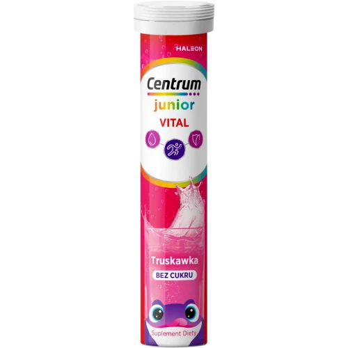 Centrum Vital Junior, smak truskawkowy, 20 tabletek musujących - Wsparcie odporności, energii i nawodnienia dzieci od 4. roku życia - 1