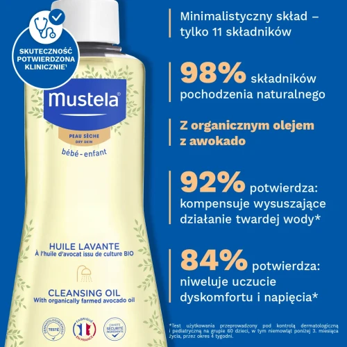 Mustela Olejek myjący z organicznym awokado, 500 ml - Chroni barierę lipidową skóry dziecka od 1. dnia życia - 1