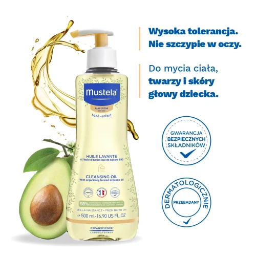 Mustela Olejek myjący z organicznym awokado, 500 ml - Chroni barierę lipidową skóry dziecka od 1. dnia życia - 2