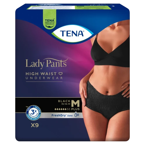 Tena Lady Pants Black Plus Majtki chłonne z wysokim stanem M, 9 sztuk - Majtki chłonne damskie na średnie nietrzymanie moczu - 1