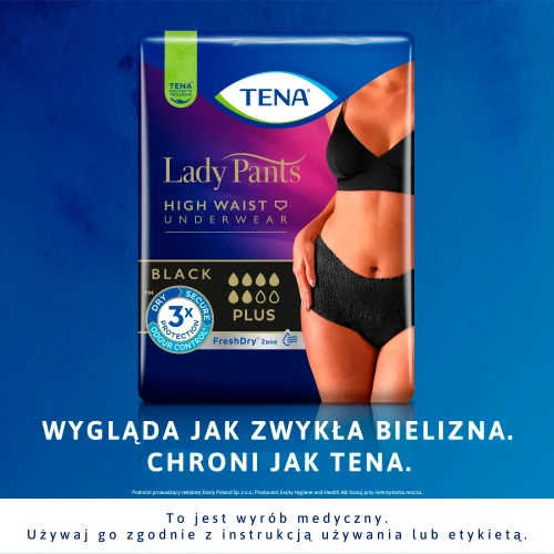 Tena Lady Pants Black Plus Majtki chłonne z wysokim stanem M, 9 sztuk - Majtki chłonne damskie na średnie nietrzymanie moczu - 6
