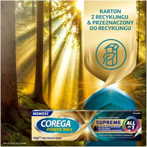 Corega Power Max Supreme All-In-1 neutralny smak, krem mocujący, 40 g - Klej do protez zębowych całościowych i częściowych, z precyzyjnym aplikatorem - 4