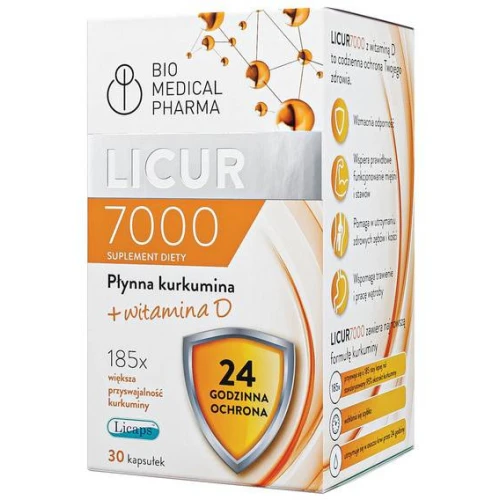 Bio Medical Pharma Licur 7000 z Witaminą D, 30 kapsułek - Z micelarną kurkuminą i witaminą D - 1