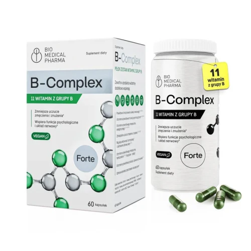 Bio Medical Pharma B-Complex, 60 kapsułek - Pełny zestaw 11 witamin z grupy B w aktywnych biologicznie formach - 1