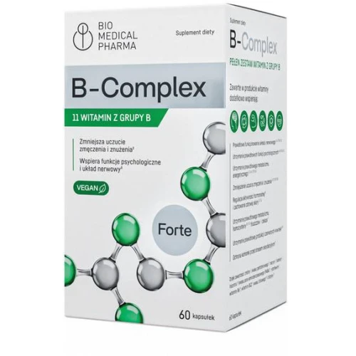 Bio Medical Pharma B-Complex, 60 kapsułek - Pełny zestaw 11 witamin z grupy B w aktywnych biologicznie formach - 8