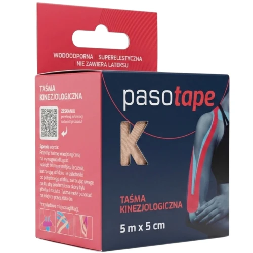Pasotape Taśma kinezjologiczna cielista 5 m x 5 cm,1 sztuka - Do stosowania w rehabilitacji oraz medycynie sportowej - 1
