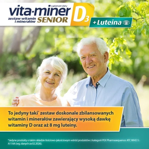 Vita-Miner Senior D3 + Luteina, 60 tabletek - Kompleks witamin, minerałów dla seniorów - 5