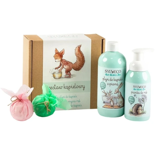 Sylveco Dla Dzieci Zestaw kąpielowy Zielony - Płyn do kąpieli, 500 ml + Pianka do rąk, 290 ml + 2 x kula kąpielowa - Do codziennej pielęgnacji - 1
