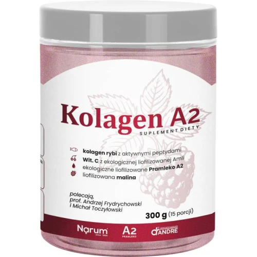 Narum Kolagen A2, proszek 300 g - Hydrolizowany kolagen rybi do picia z witaminą C oraz liofilizowanym Pramlekiem A2 - 1