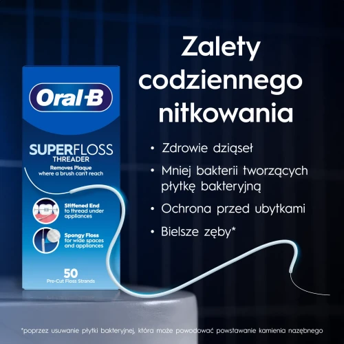 Oral-B Super Floss, nić dentystyczna, 50 x 60 cm - Do aparatów ortodontycznych, mostów i szerokich przestrzeni międzyzębowych - 3